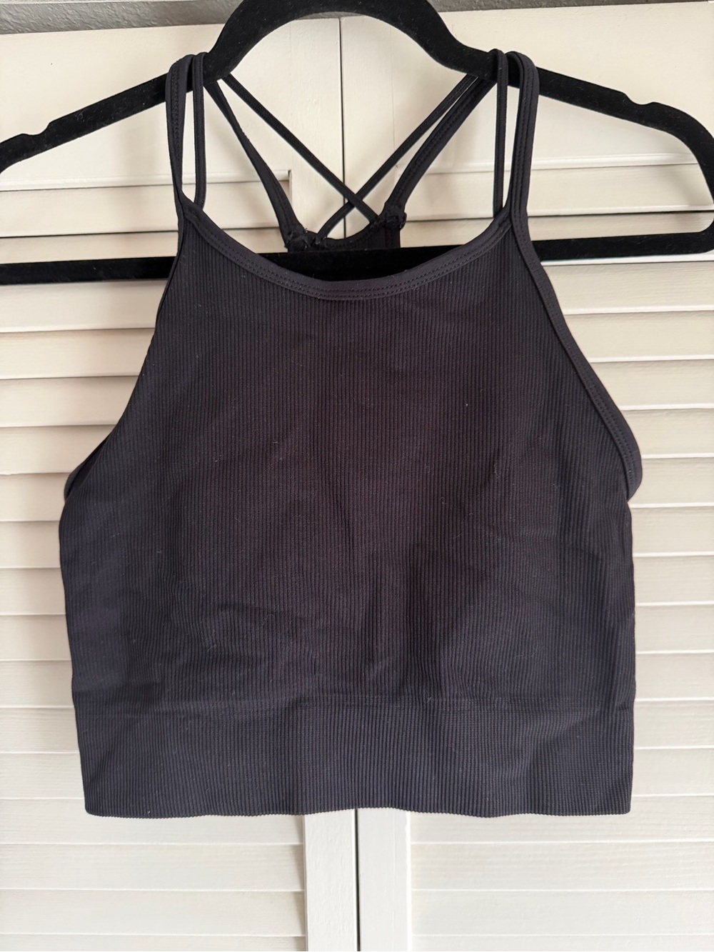 Black Ribbed Strappy Crop Top